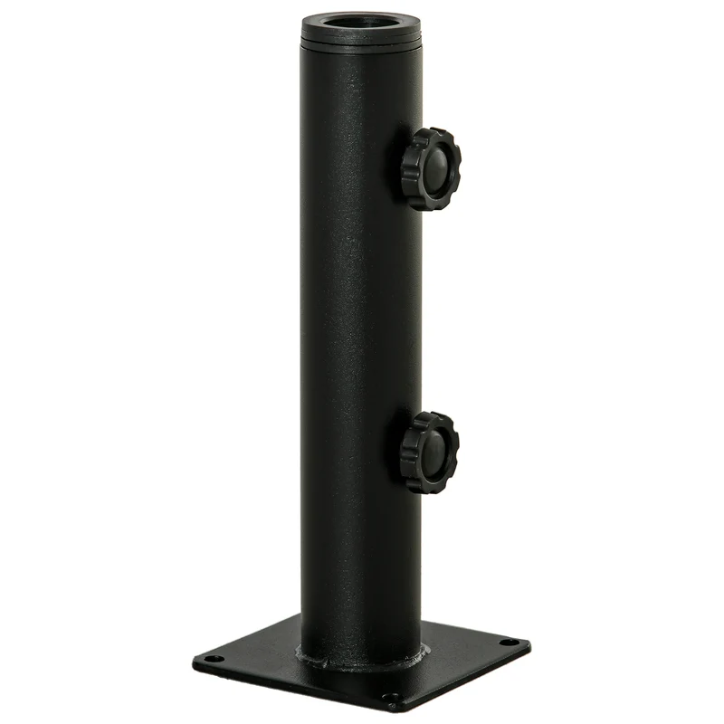 Outsunny Soporte de Parasol para Suelo de Cemento con 2 Botones de Bloqueo y 4 Tornillos de Expansión Base de Sombrilla para Palo de Paraguas de 34/38/48mm 12x12x30 cm Negro