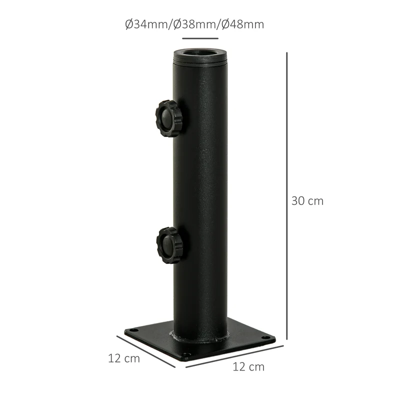 Outsunny Soporte de Parasol para Suelo de Cemento con 2 Botones de Bloqueo y 4 Tornillos de Expansión Base de Sombrilla para Palo de Paraguas de 34/38/48mm 12x12x30 cm Negro