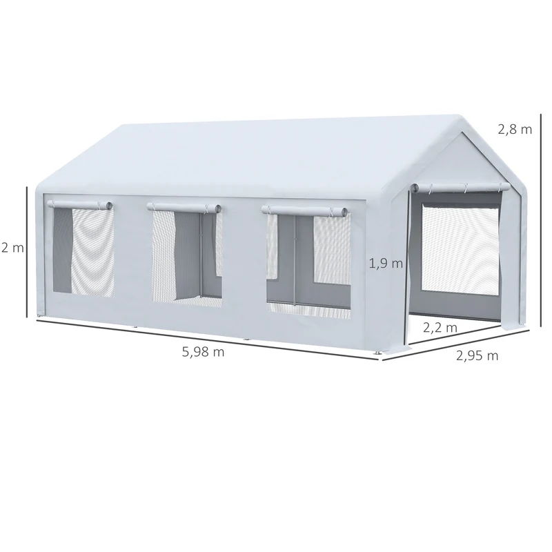 Outsunny Carpa para Fiestas 6x3 m Pabellón de Jardín con 2 Paredes Laterales Extraíbles 2 Puertas y 6 Ventanas con Cremalleras Protección UV Cenador para Eventos Celebraciones Blanco