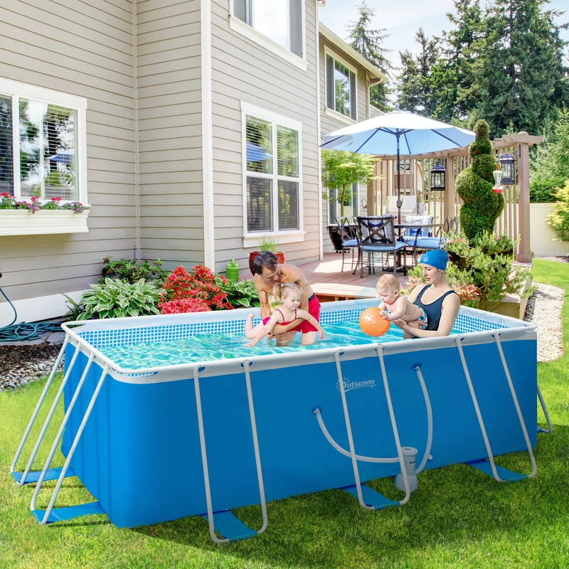 Outsunny Piscina Desmontable 440x240x122 cm Piscina Rectangular de Exterior con Depuradora de Cartucho 4,000 L/H y Marco de Acero 9760 L Azul