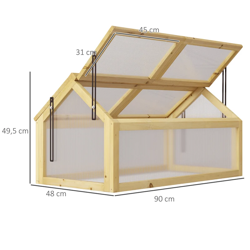 Outsunny Invernadero de Jardín con Paneles de Policarbonato Huerto Urbano de Jardín Vivero Casero con 4 Ventanas Abatibles para Cultivo Plantas Flores Terraza Exterior 90x48x49,5 cm Transparente
