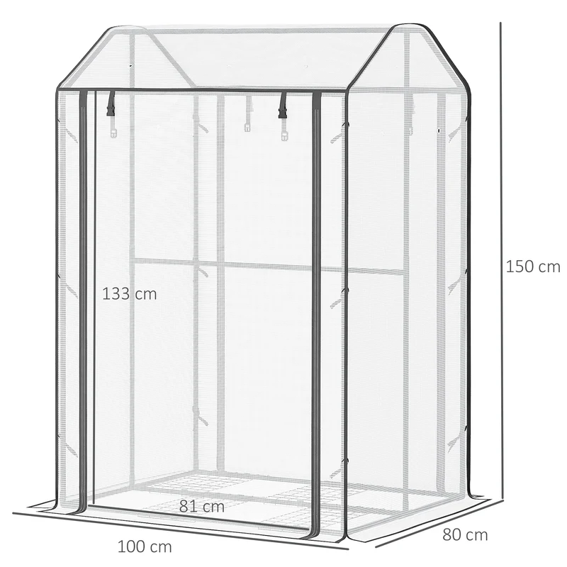 Outsunny Invernadero de Jardín Vivero Casero con Puerta Enrollable Cubierta de PE y Marco de Metal para Cultivos Plantas Tomates Terraza Patio 100x80x150 cm Transparente Blanco