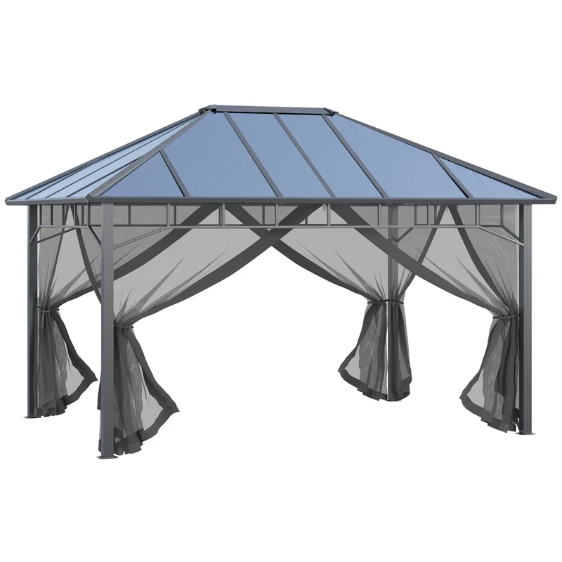 Outsunny Cenador para Jardín 4x3 m con Marco de Alumnio Pabellón para Exterior con Techo de Policarbonato Anti-UV Gazebo para Fiestas Eventos Gris