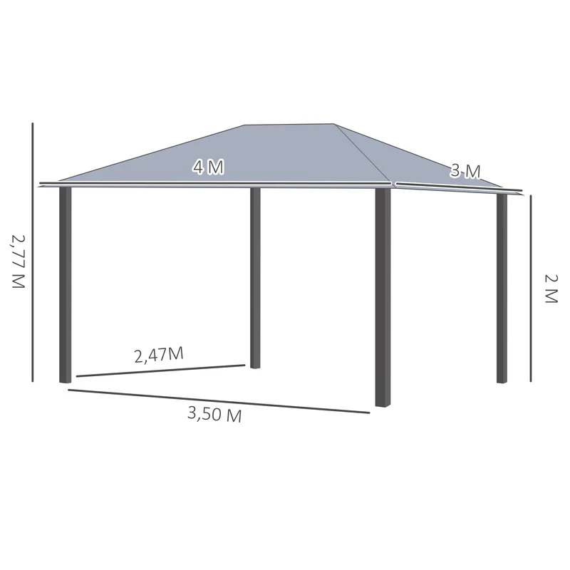 Outsunny Cenador para Jardín 4x3 m con Marco de Alumnio Pabellón para Exterior con Techo de Policarbonato Anti-UV Gazebo para Fiestas Eventos Gris
