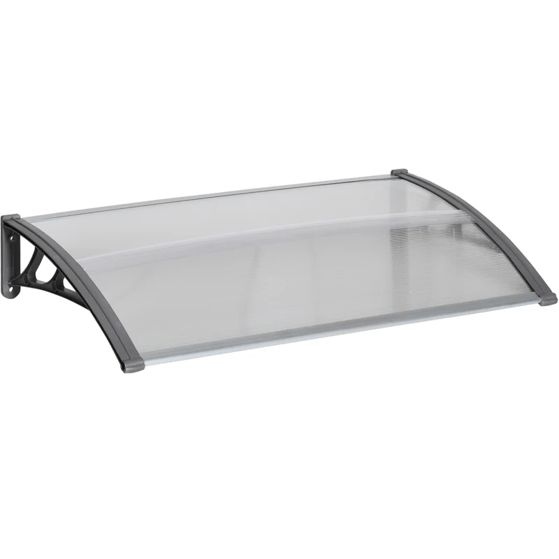 Outsunny Tejadillo de Protección 110x60 cm Marquesina Exterior para Puertas y Ventanas contra Sol y Lluvia con Soporte de PP Policarbonato Transparente