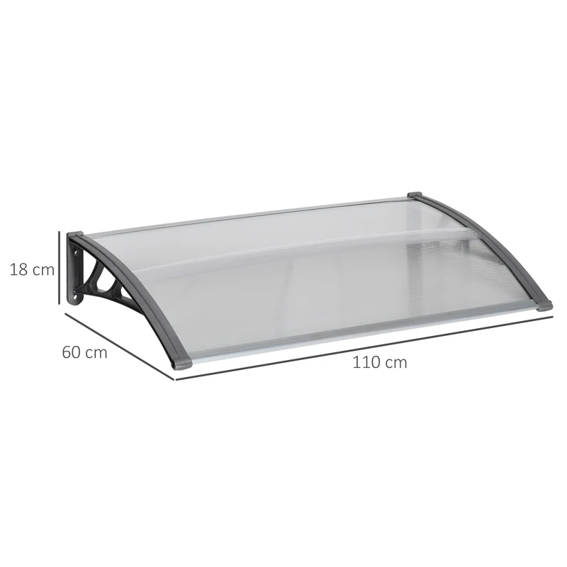 Outsunny Tejadillo de Protección 110x60 cm Marquesina Exterior para Puertas y Ventanas contra Sol y Lluvia con Soporte de PP Policarbonato Transparente