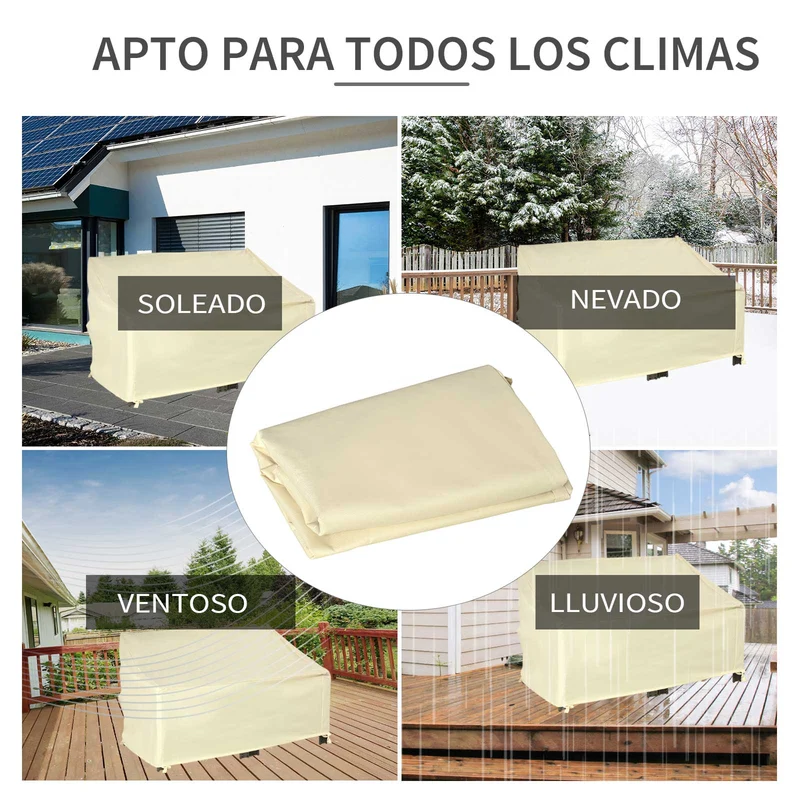 Outsunny Funda Protectora para Banco de 2 Plazas 140x84x56/94 cm Cubierta de Muebles Exterior Tela Oxford 600D con Recubrimiento Impermeable para Jardín Patio Terraza Crema