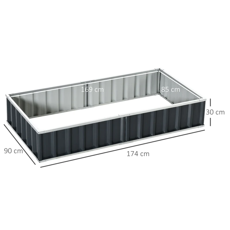 Outsunny Huerto Urbano 174x90x30 cm Arriate de Jardín de Acero Incluye Guantes Jardinera Macetero Rectangular para Cultivos Plantas Flores para Terraza Balcón Exterior Gris