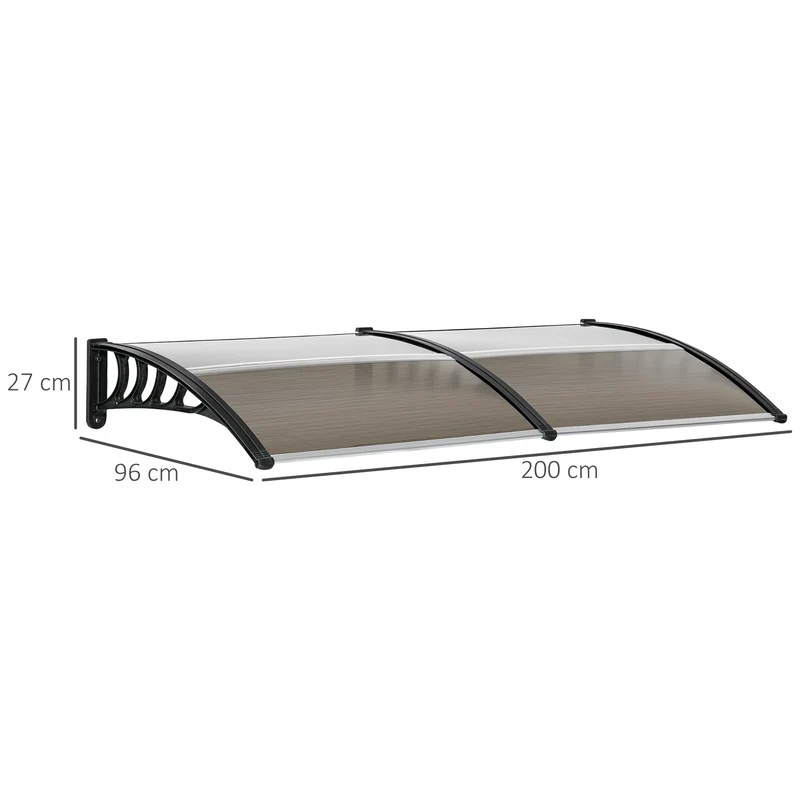 Outsunny Tejadillo de Protección 200x96 cm Marquesina Exterior para Puertas y Ventanas contra Sol y Lluvia con Soporte de PP Policarbonato Marrón