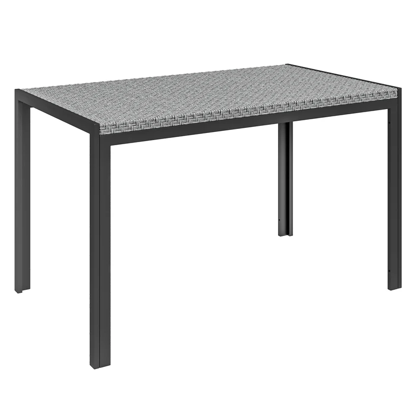 Outsunny Mesa de Comedor de Jardín de Ratán Sintético Mesa de Terraza Exterior con Estructura de Metal Resistente a Intemperie 120x70x72 cm Gris y Negro