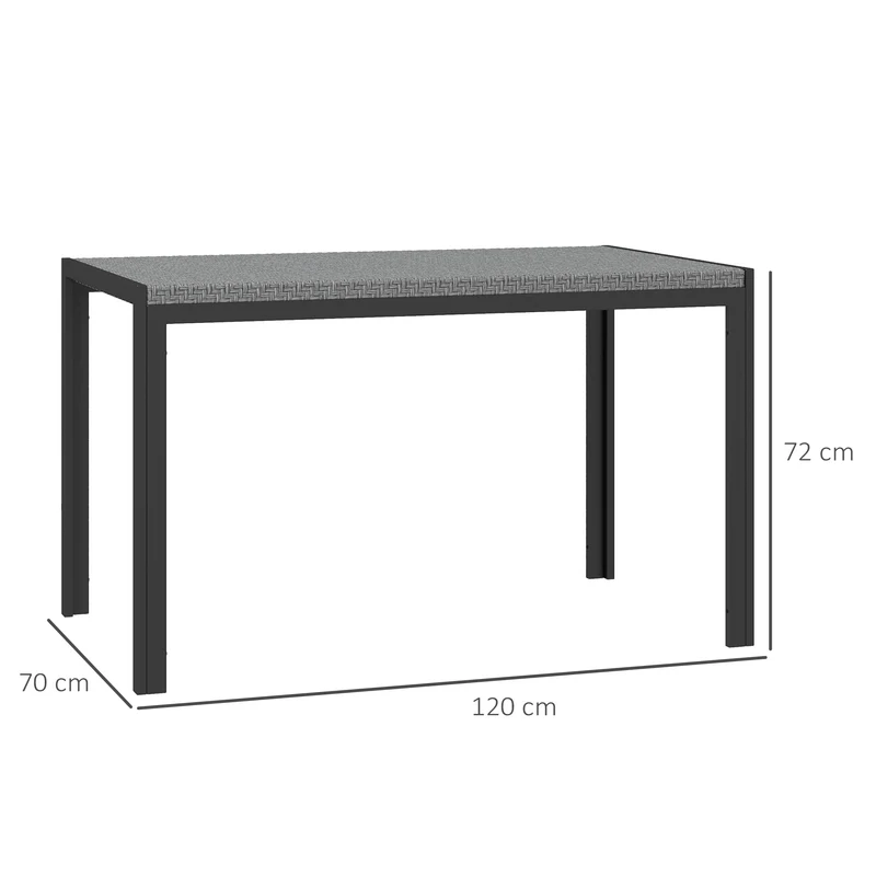 Outsunny Mesa de Comedor de Jardín de Ratán Sintético Mesa de Terraza Exterior con Estructura de Metal Resistente a Intemperie 120x70x72 cm Gris y Negro