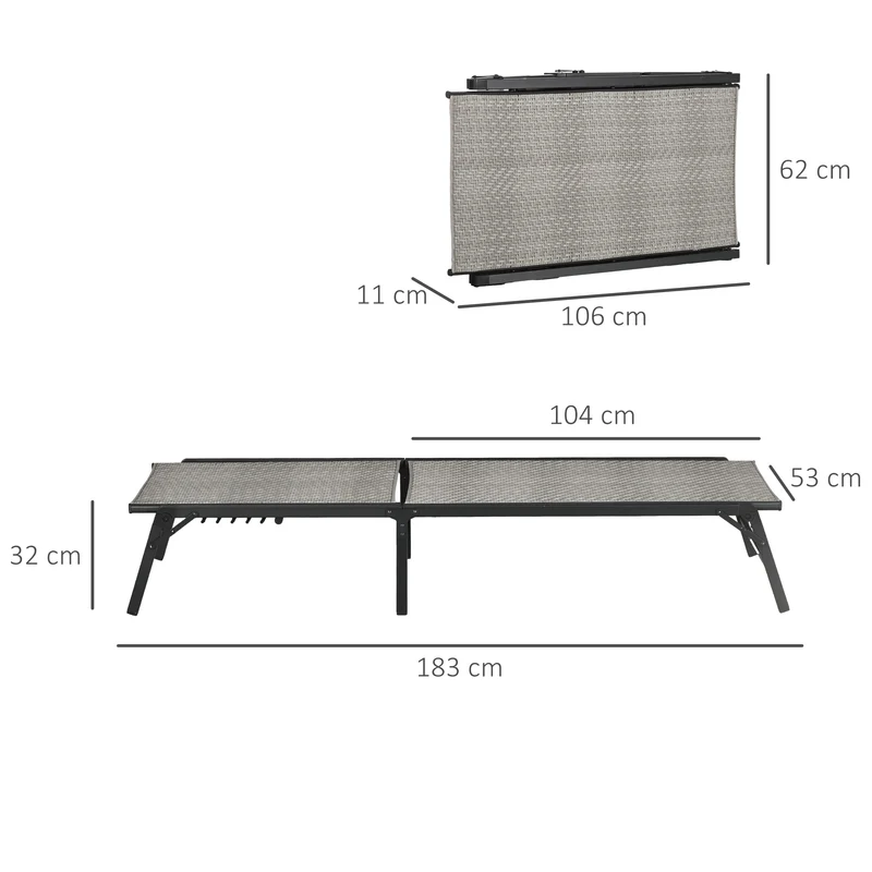 Outsunny Tumbona de Ratán Reclinable Plegable Tumbona de Jardín con Respaldo Ajustable en 5 Niveles y Marco de Acero Carga 150 kg para Patio Terraza Gris Claro Degradado