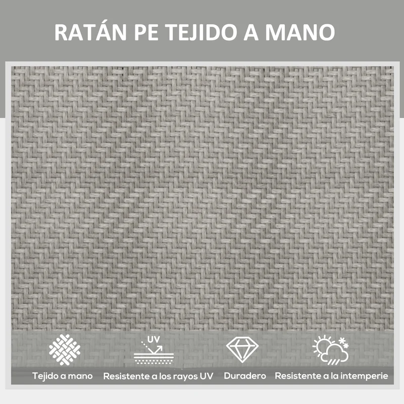 Outsunny Tumbona de Ratán Reclinable Plegable Tumbona de Jardín con Respaldo Ajustable en 5 Niveles y Marco de Acero Carga 150 kg para Patio Terraza Gris Claro Degradado