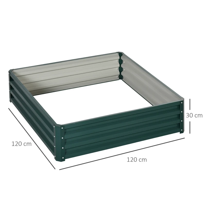 Outsunny Jardinera Exterior Grande Rectangular de Acero Galvanizado Huerto Urbano para Cultivar Plantas Flores Hierba Macetero Grande Exterior con Base Abierta 120x120x30 cm Verde