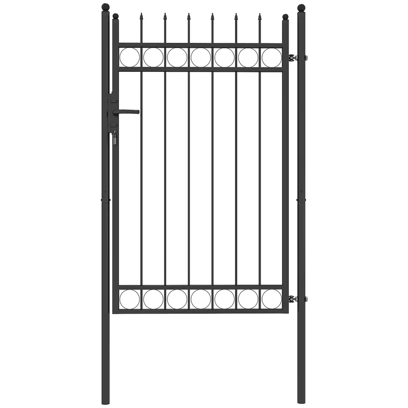 Outsunny Puerta de Jardín 147,5x89 cm Puerta para Valla de Barra de Acero Galvanizado con Asa Cerradura y 3 Llaves para Exterior Patio Negro