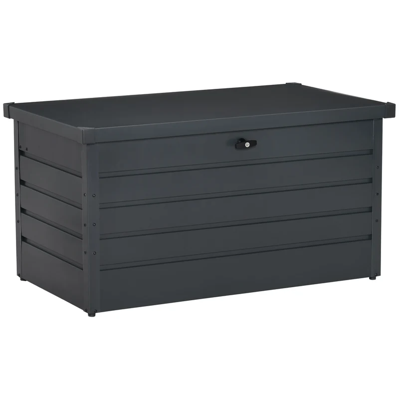 Outsunny Arcón Exterior Capacidad 311L Baúl de Almacenaje de Acero con Cerradura Llave Pistones Neumáticos para Jardín Terraza Patio 120x62x62 cm Gris Oscuro