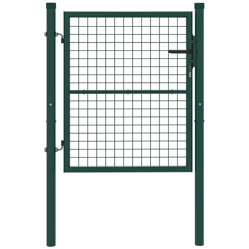 Outsunny Puerta de Jardín 100x79 cm Puerta para Valla de Barra de Acero con Asa Cerradura y 3 Llaves para Exterior Patio Verde