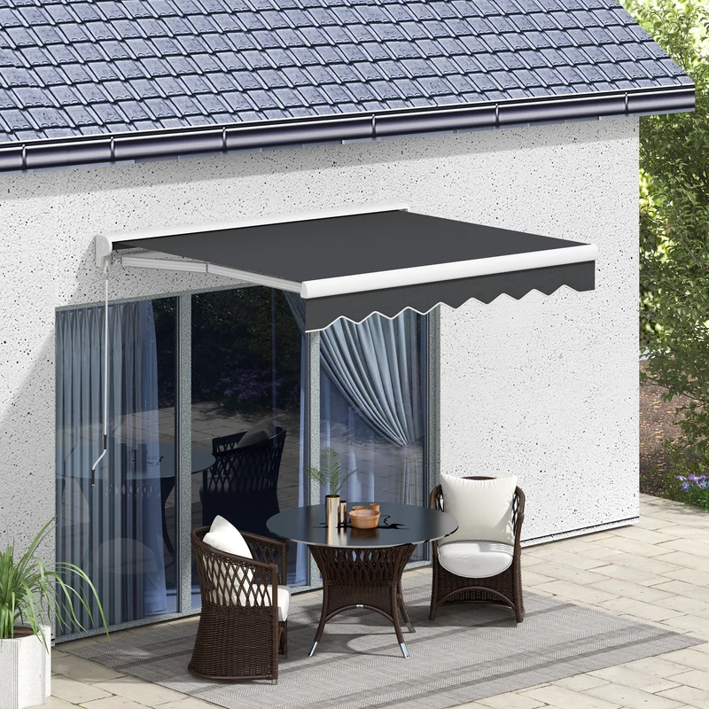 Outsunny Toldo Eléctrico Retráctil y Manual con Mando a Distancia 2,5x2 m Toldo de Exterior Terraza Enrollable con Manivela y Marco de Aluminio para Jardín Puerta Ventana Gris
