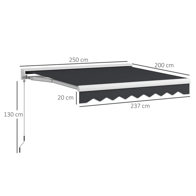 Outsunny Toldo Eléctrico Retráctil y Manual con Mando a Distancia 2,5x2 m Toldo de Exterior Terraza Enrollable con Manivela y Marco de Aluminio para Jardín Puerta Ventana Gris