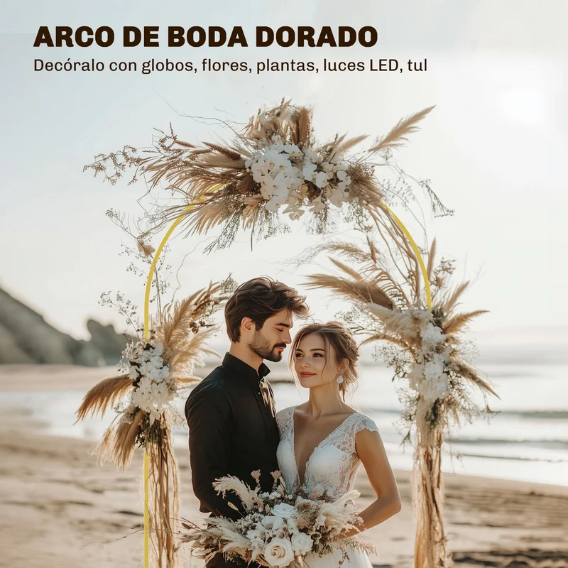 Outsunny Arco de Jardín de Metal para Rosas Arco de Boda con Recubrimiento en Polvo Resistente a la Intemperie para Plantas Trepadoras para Decoración Patio Terraza 120x40x220 cm Dorado