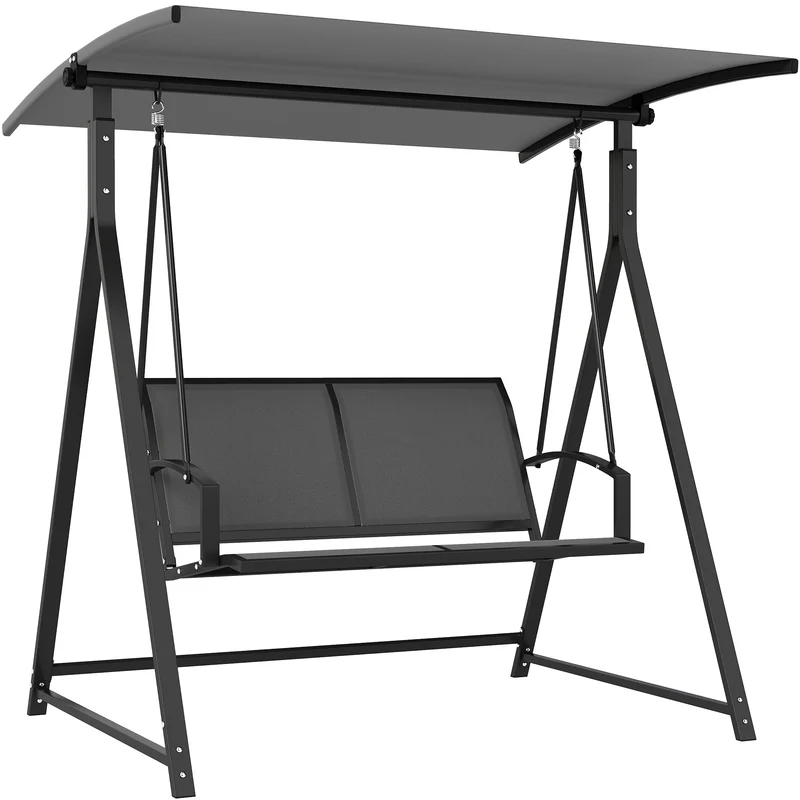 Outsunny Columpio de Jardín Exterior de 2 Plazas Balancín de Jardín Exterior con Toldo Ajustable 90° Protección UV 30+ y Estructura Triangular de Metal Carga 220 kg 160x112x162 cm Gris Oscuro