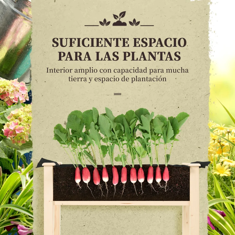 Outsunny Huerto Urbano Elevado de Madera 86x46x76 cm Mesa de Cultivo Jardinera Elevada con Tela no Tejida y 4 Orificios de Drenaje para Cultivos Plantas Flores Jardín Terraza Exterior Natural