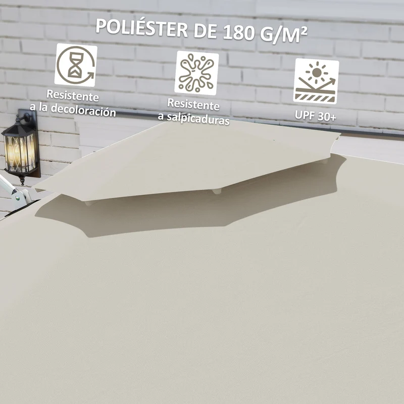 Outsunny Sombrilla de Jardín Ø292 cm Parasol Excéntrico con Manivela Giratorio 360° Inclinación Ajustable Doble Techo y Base Cruzada Sombrilla para Terraza Exterior Patio Gris Claro