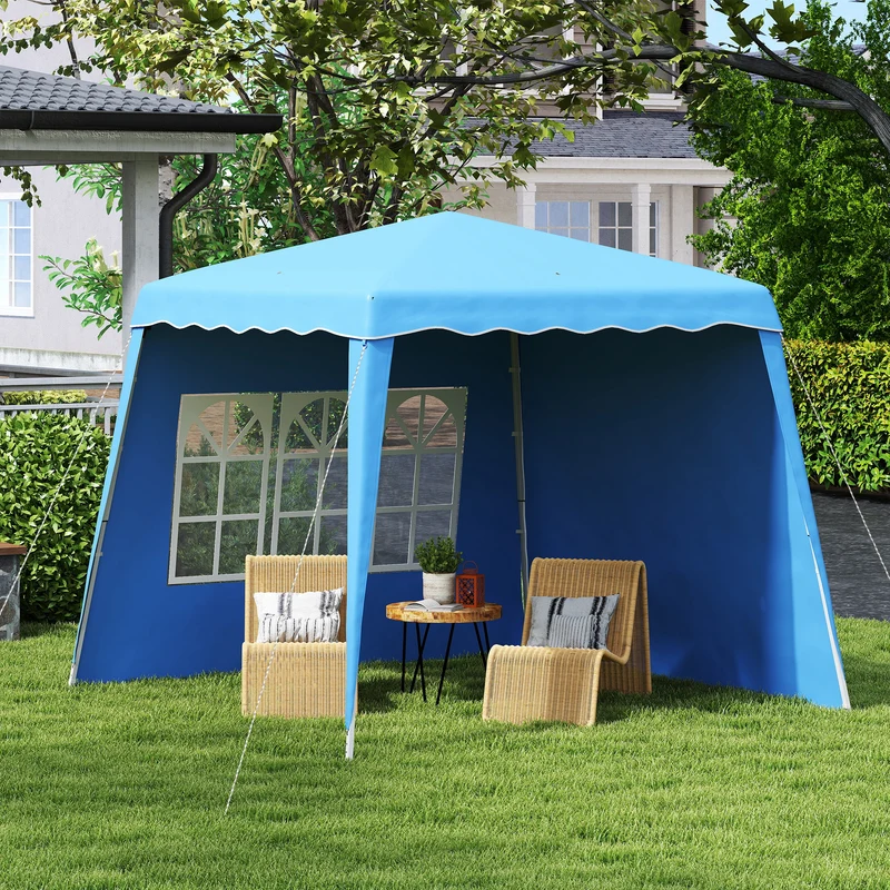 Outsunny Carpa Plegable Pop-up 3x3 m Cenador Pabellón de Jardín con 2 Paredes Laterales Altura Ajustable y Bolsa de Transporte Protección UV50+ Impermeable Gazebo para Camping Fiestas Exterior Azul