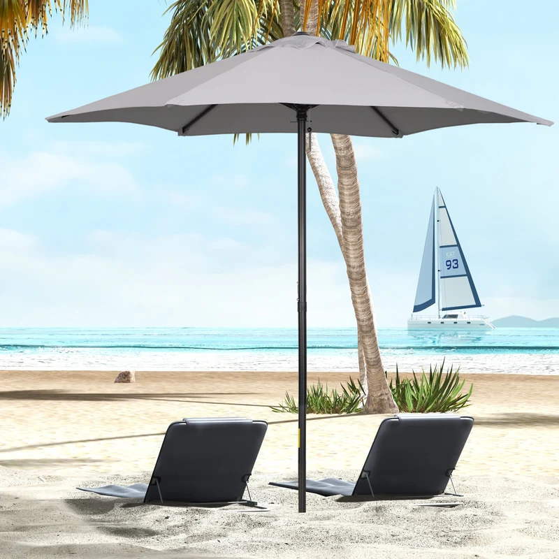 Outsunny Sombrilla de Terraza Exterior Ø2x2 m Parasol de Terraza Exterior con Techo de Ventilación y Poste Desmontable de Aluminio Sombrilla para Jardín Patio Gris Claro