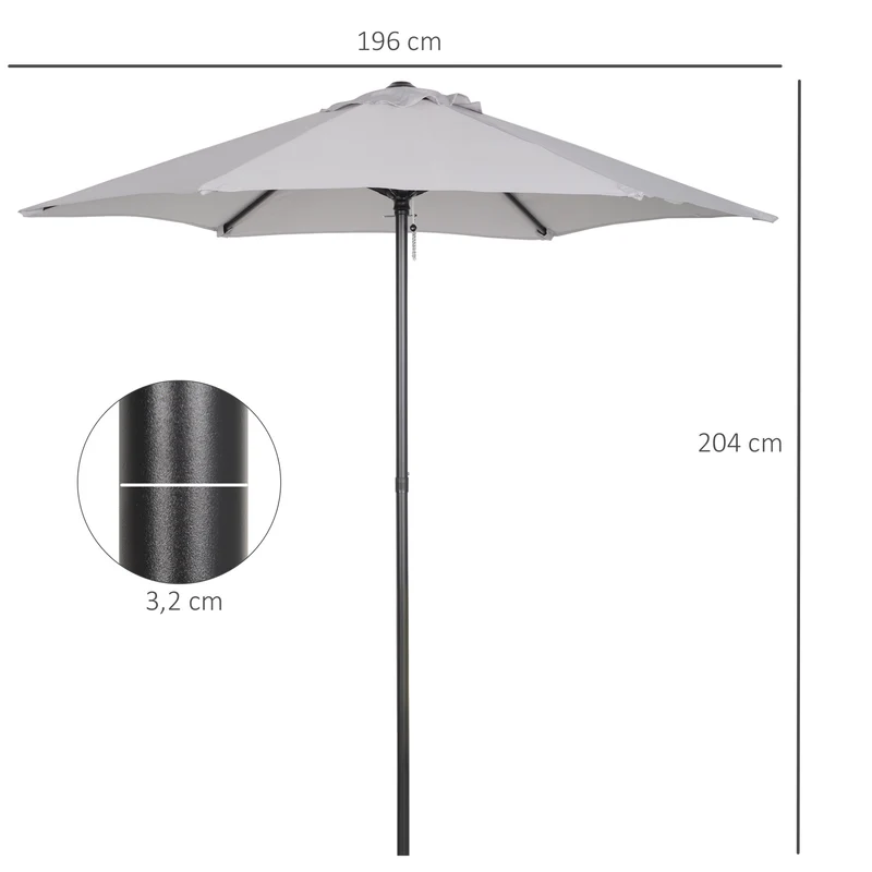 Outsunny Sombrilla de Terraza Exterior Ø2x2 m Parasol de Terraza Exterior con Techo de Ventilación y Poste Desmontable de Aluminio Sombrilla para Jardín Patio Gris Claro
