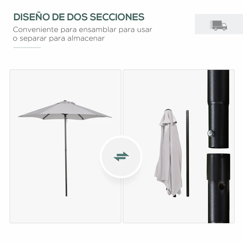 Outsunny Sombrilla de Terraza Exterior Ø2x2 m Parasol de Terraza Exterior con Techo de Ventilación y Poste Desmontable de Aluminio Sombrilla para Jardín Patio Gris Claro
