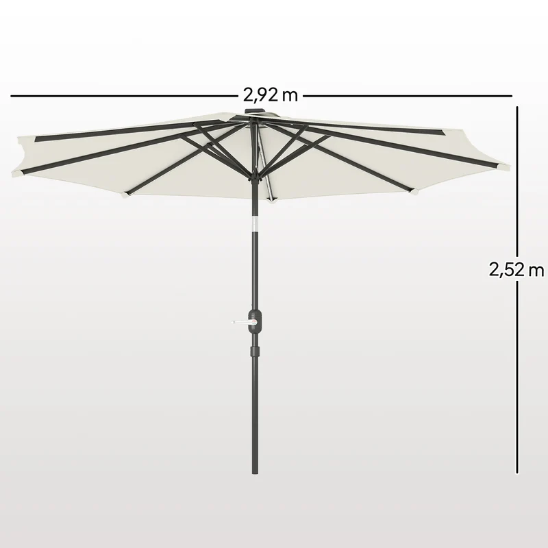 Outsunny Sombrilla Terraza Exterior con Luces LED Solares Ø292x252 cm Sombrilla de Jardín con Inclinación Ajustable hasta 45° Impermeable y Manivela Parasol para Patio Piscina sin Base Crema