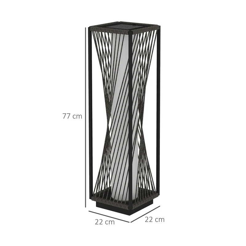 Outsunny Linterna de Jardín de Ratán Sintético Farola Solar con Luces LED Encendido y Apagado Automático Impermeable para Terraza Balcón Patio 22x22x77 cm Gris