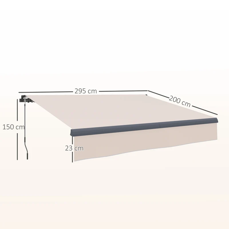 Outsunny Toldo Manual Retráctil 3x2 m Toldo Exterior Terraza Enrollable Ajustable con Manivela Protección UV50+ Estructura de Aluminio y Metal para Balcón Jardín Crema