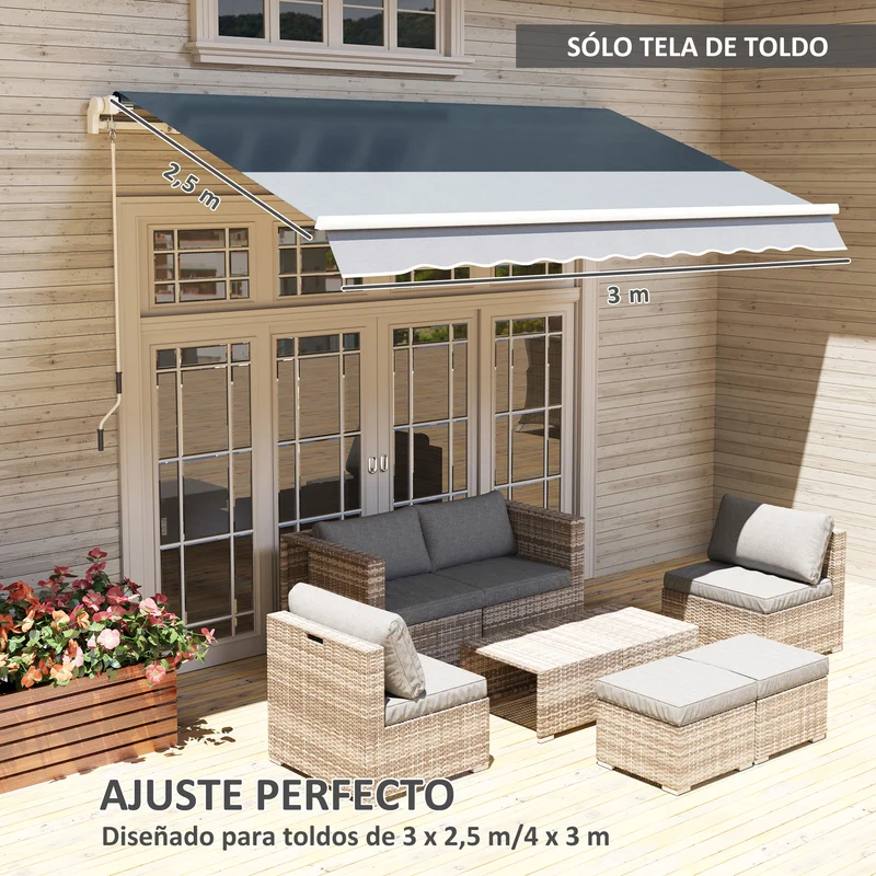 Outsunny Techo de Repuesto para Toldo 2,8x2,5 m Toldo de Lona con Protección UV 50+ Impermeable Tela de Repuesto para Patio Terraza Jardín Gris