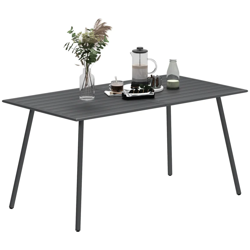 Outsunny Mesa Jardín Exterior Rectangular de Acero 150x80x74 cm Mesa Terraza Exterior con Diseño en Lamas Resistente a la Intemperie Fácil de Limpiar Gris Oscuro