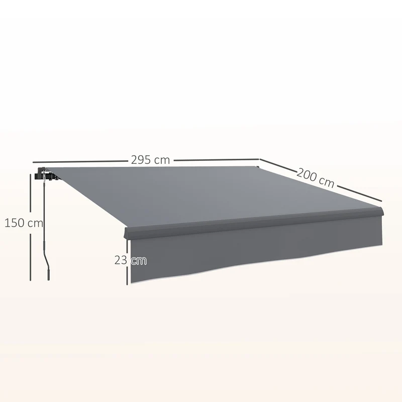 Outsunny Toldo Manual Retráctil 3x2 m Toldo Exterior Terraza Enrollable Ajustable con Manivela Protección UV50+ Estructura de Aluminio y Metal para Balcón Jardín Gris