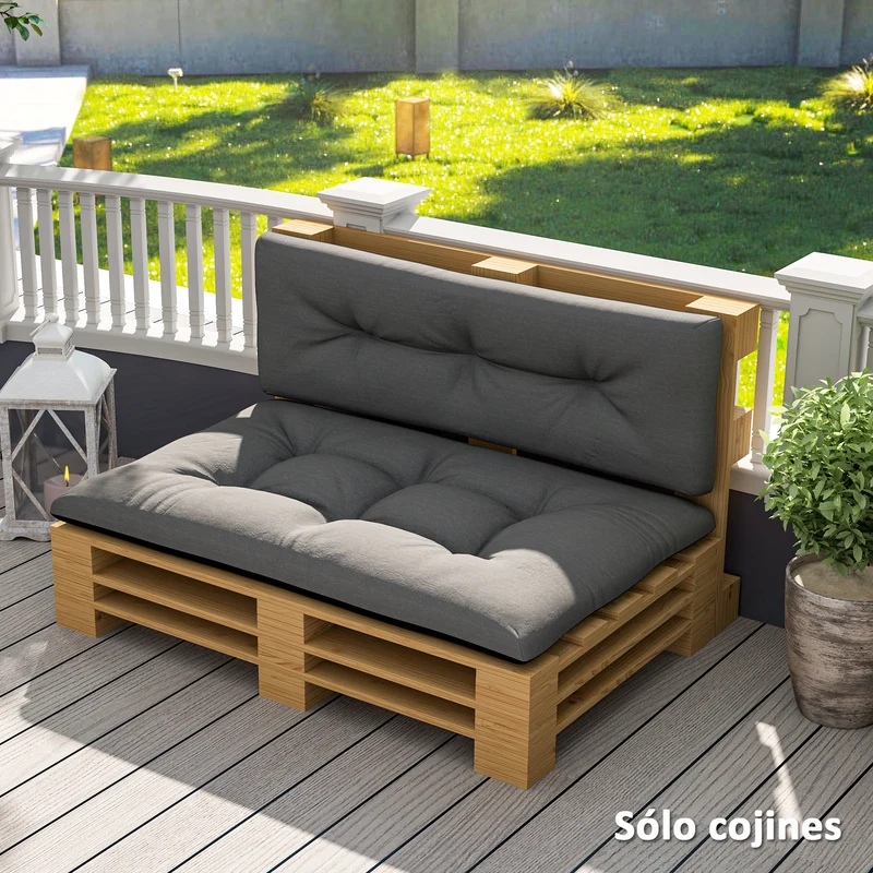 Outsunny Conjunto de 2 Cojines para Palets con Tela Resistente Impermeable Anti-UV Cojines Exterior para Jardín Terraza Interior Asiento 120x77 cm Respaldo 120x40 cm Gris Oscuro