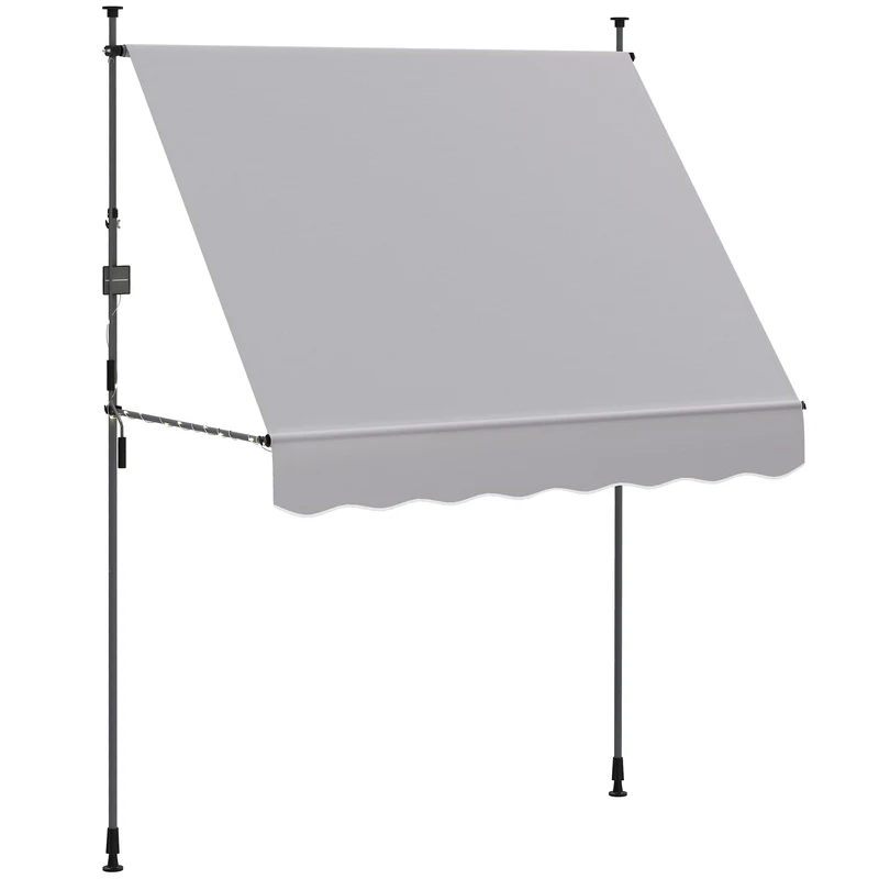 Outsunny Toldo Manual Retráctil 2x1,2 m Toldo Exterior Terraza Enrollable Altura Ajustable con Manivela 210-310 cm Protección UV30+ Sin Taladro para Jardín Balcón Patio Gris