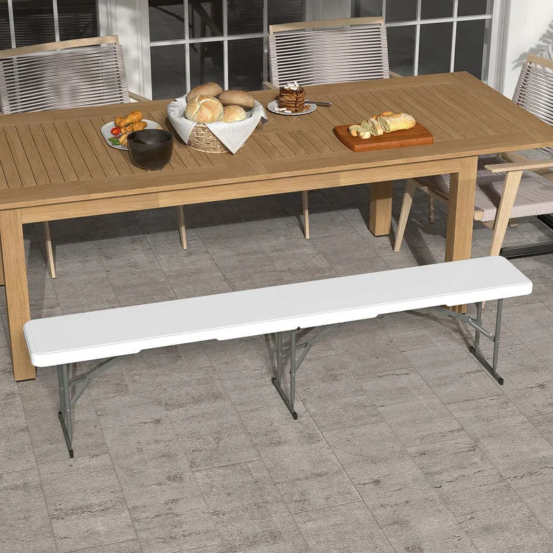 Outsunny Banco de Jardín Plegable Banco Exterior de 3 Plazas con Marco de Acero Carga 360 kg para Patio Terraza Balcón Camping 183x28x43 cm Blanco