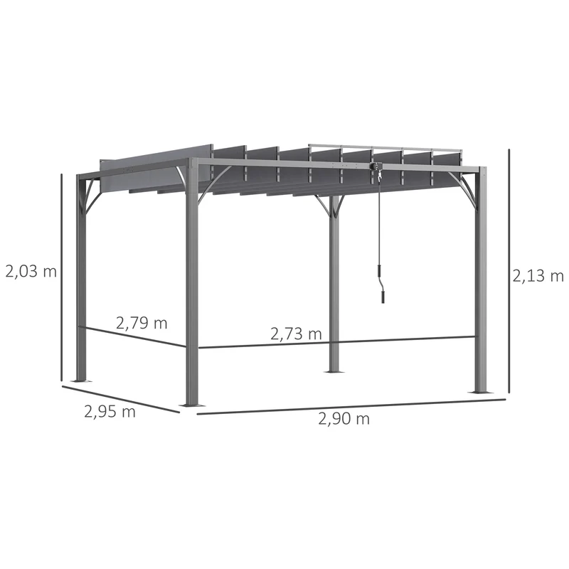 Outsunny Cenador de Jardín 3x3 m Pérgola de Aluminio Gazebo con Diseño de Lamas Superior Giratorio hasta 135° y Protección UV 50+ Pabellón para Patio Terraza Balcón Gris