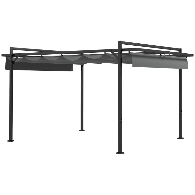 Outsunny Pérgola 3x4 m Gazebo Cenador de Jardín con Techo Retráctil de Poliéster y 12 Orificios de Drenaje Pérgola para Patio Terraza Exterior Gris Oscuro