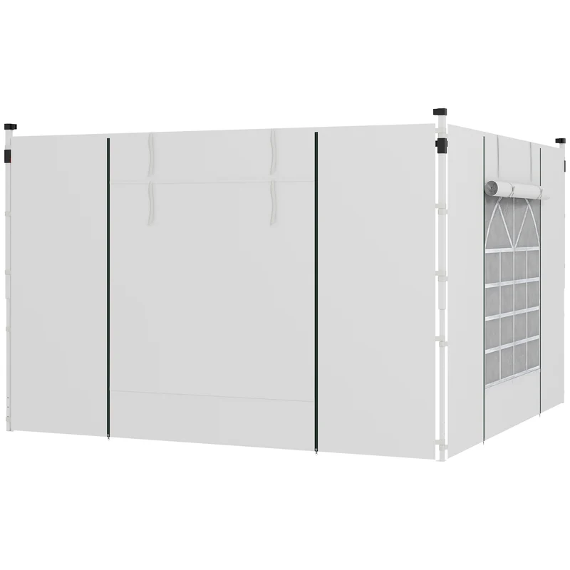 Outsunny Paredes Laterales para Carpa de 2 Paneles 295x195 cm Cortina Lateral de Tela Oxford con Ventana Enrollable y Puerta con Cremallera para Carpa 3x3 m o 3x6 m Blanco