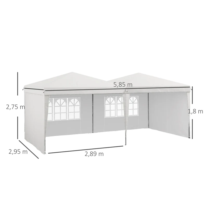 Outsunny Carpa Plegable 6x3 m Cenador de Jardín con Altura Ajustable Paredes Laterales Protección UV30+ Impermeable Sacos de Arena y Bolsa de Transporte Gazebo para Exterior Jardín Fiestas Blanco