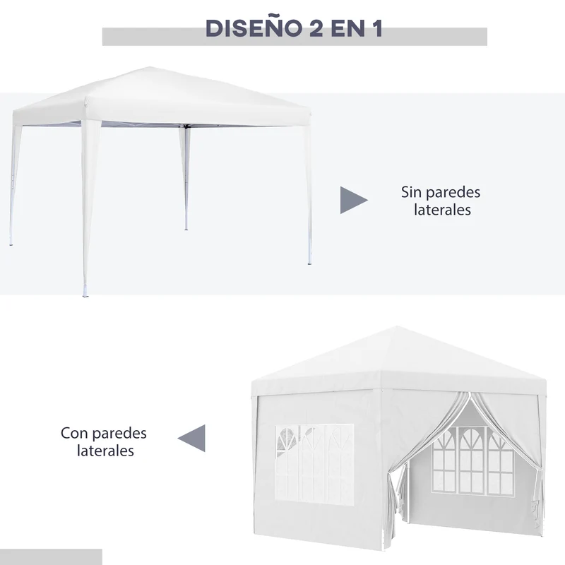 Outsunny Carpa Plegable Pop-up Gazebo 3x3 m Cenador Plegable con 4 Paredes Laterales Anti-UV y Bolsa de Transporte para Camping Fiestas Blanco