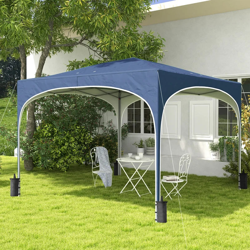 Outsunny Carpa Plegable 3x3 m Cenador de Jardín Altura Ajustable con Bolsa de Transporte Impermeable Anti-UV y Bolsas de Arena Gazebo para Exteriores Jardín Patio Azul Oscuro