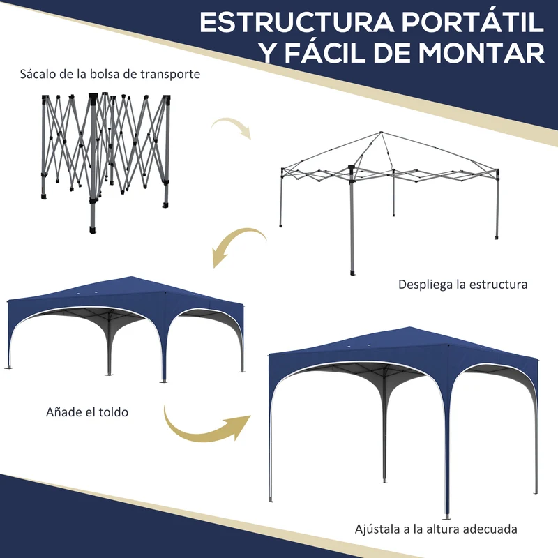 Outsunny Carpa Plegable 3x3 m Cenador de Jardín Altura Ajustable con Bolsa de Transporte Impermeable Anti-UV y Bolsas de Arena Gazebo para Exteriores Jardín Patio Azul Oscuro