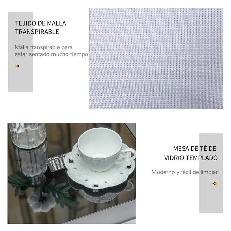 Outsunny Set de 2 Tumbonas Jardín Exterior con Mesa Auxiliar de Vidrio Templado Tumbonas con Respaldo Reposabrazos para Patio Piscina Terraza Exterior Gris