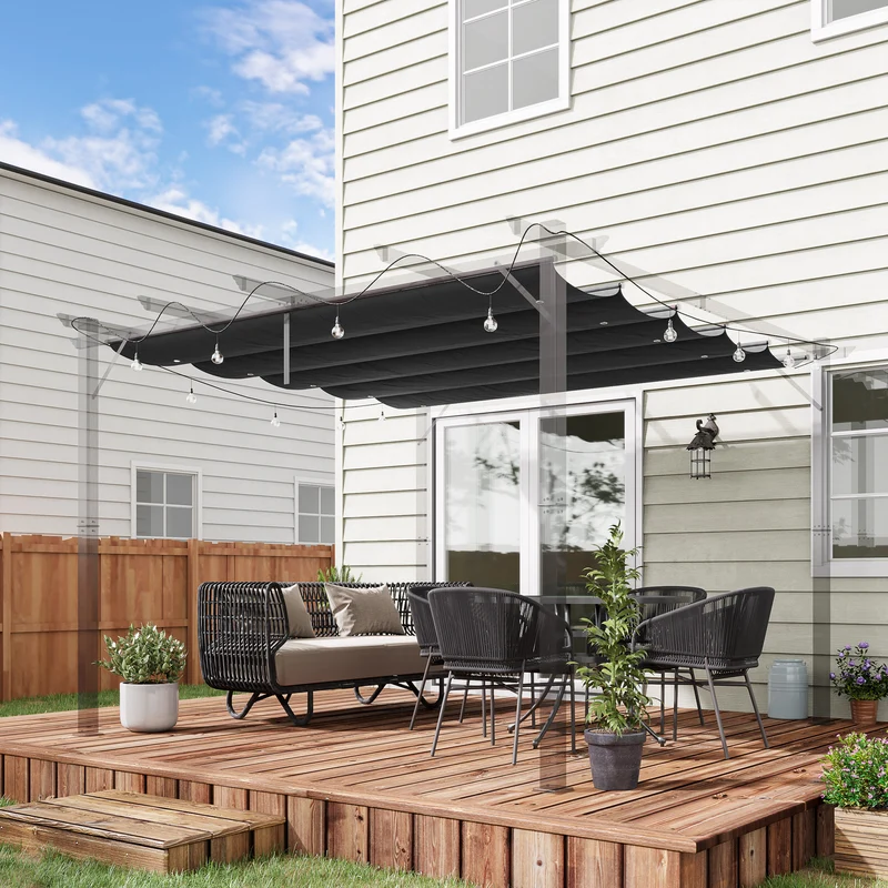 Outsunny Techo de Pérgola 2,5x2,55 m Techo de Repuesto Retráctil para Sombrilla Toldo de Tela para Cenador Jardín con 10 Orificios de Drenaje Gris Oscuro