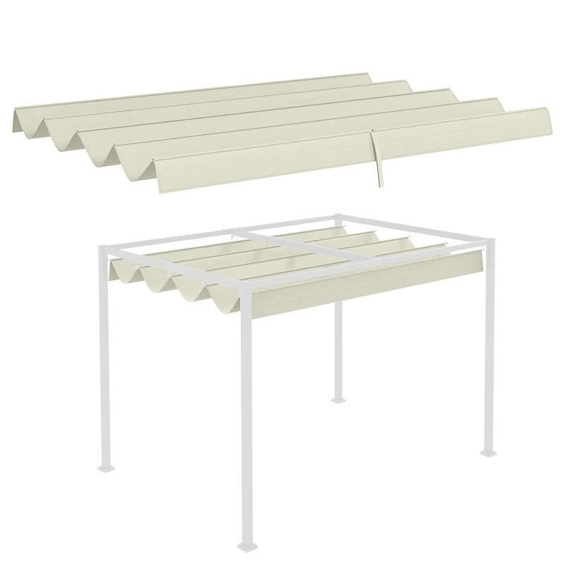 Outsunny Techo de Pérgola 3x2,5 m Techo de Repuesto Retráctil para Sombrilla Toldo de Tela para Cenador Jardín con 8 Orificios de Drenaje Crema
